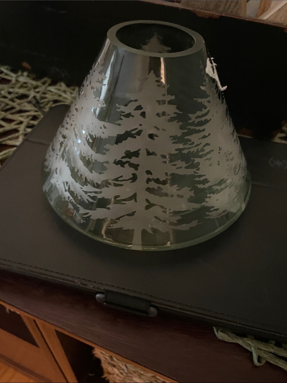 Glass Holiday Tree Candle Shade - Green